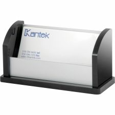 Kantek Business Card Holder, 2.3"H x 4.4"W x 1.8"D, Acrylic, Aluminum, Black, Silver