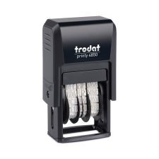Trodat Printy Economy Micro 5-in-1 Date Stamp with Text Plates, Self-Inking, 1" x 0.75", Blue/Red
