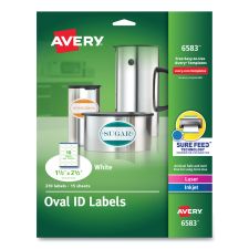Avery Oval Print-to-the-Edge Labels, 1.5 x 2.5, White, 18/Sheet, 15 Sheets/Pack