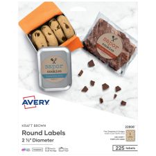 Avery Print-To-The-Edge Permanent Inkjet/Laser Round Labels, 22808, 2 1/2" Diameter, 100% Recycled, Kraft Brown, Pack Of 225