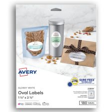 Avery Printable Blank Labels, 22804, Oval, 1.5" x 2.5", Glossy White, Pack Of 180 Customizable Labels