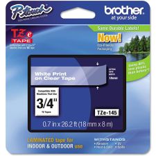 Brother TZe-145 White-On-Clear Tape, 0.75" x 26.2'