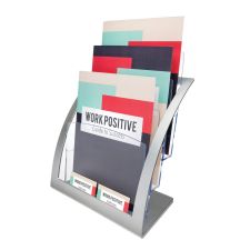 deflecto 3-Tier Literature Holder, Leaflet Size, 11.25w x 6.94d x 13.31h, Silver