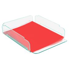 Lorell Acrylic Single Stacking Letter Tray, For * 1/2" x 11" Use, Clear/Green Edge