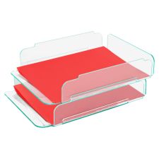 Lorell Acrylic Stacking Letter Trays, For * 1/2" x 11" Use, Clear/Green Edge, Set Of 2