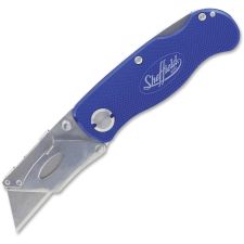 Sheffield Great NeckLockback Utility Knife, 0.7"H x 4"W, Aluminum Handle, Blue