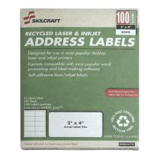 SKILCRAFT Permanent Inkjet/Laser Address Labels, NSN5144903, Rectangle, 2" x 4", White, Box Of 100 Sheets (AbilityOne 7530-01-514-4903)