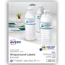 Avery Durable Waterproof Wraparound Labels With Sure Feed Technology, 22845, Rectangle, 1 1/4" x 9 3/4", White, Pack Of 40 Labels