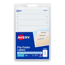 Avery Removable File Folder Labels On 4" x 6" Sheets, 5235, Rectangle, 2/3" x 3-7/16", White, Pack Of 252