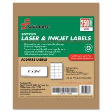 SKILCRAFT 100% Recycled Inkjet/Laser Address Labels, Rectangle, 1" x 2 5/8", White, Box Of 250 Sheets (AbilityOne 7530-01-578-9290)