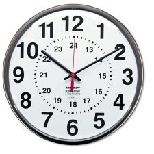 SKILCRAFT 24-Hour Clock, 12" Diameter, Dark Brown (AbilityOne 6645-01-342-8199)