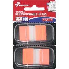 SKILCRAFT 70% Recycled Color Self-Stick Flags, 1" x 1 3/4", Orange, 50 Flags Per Pad, Pack Of 2 (AbilityOne 7510-01-315-2023)
