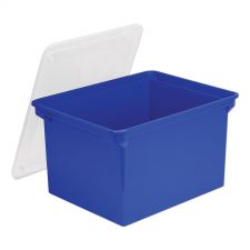 Storex Plastic File Tote, Letter/Legal Files, 18.5" x 14.25" x 10.88", Blue/Clear