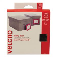 VELCRO Brand Sticky-Back Fasteners, Removable Adhesive, 0.75" dia, Black, 200/Box