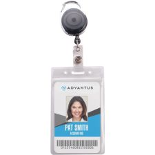 Advantus Vinyl Badge Reel Holders, For 2-9/16" x 3-3/4" Media, Black/Clear, Pack Of 10 Holders