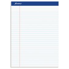 Ampad Basic Micro Perforated Writing Pads, 50 Sheets, Stapled, Wide Ruled, 8 1/2" x 11 3/4", White Paper, Pack Of 12