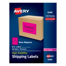 Avery High-Visibility Permanent Shipping Labels, 5948, 5 1/2" x 8 1/2", Neon Magenta, Pack Of 200