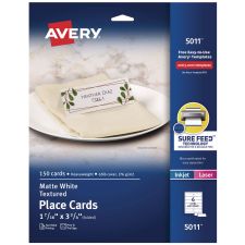 Avery Small Textured Tent Cards, White, 3.75 x 1.44, 6 Cards/Sheet, 25 Sheets/Pack