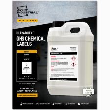 Avery UltraDuty GHS Chemical Labels For Laser Printers, Waterproof, UV Resistant, 60504, Square, 4" x 4", White, Pack Of 200