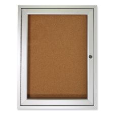 Ghent 1 Door Enclosed Natural Cork Bulletin Board with Satin Frame, 24" x 36", Tan Surface, Satin Aluminum Frame