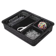 Advantus 5-pack Plastic Weave Bins - Desktop - Black - Plastic - 5 / Pack