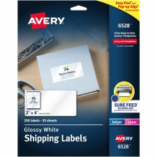 Avery Glossy Permanent Labels, 6528, Mailing, 2" x 4", White, Pack Of 250