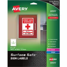Avery Surface Safe Sign Labels, 7" x 5", Rectangle, Pack Of 30
