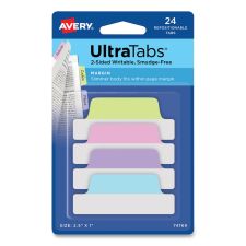 Avery Ultra Tabs Repositionable Tabs, Margin Tabs: 2.5" x 1", 1/5-Cut, Assorted Pastel Colors, 24/Pack