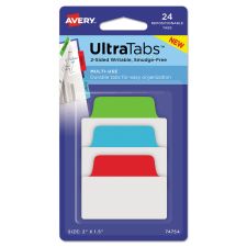 Avery Ultra Tabs Repositionable Tabs, Standard: 2" x 1.5", 1/5-Cut, Assorted Colors (Blue, Green and Red), 24/Pack