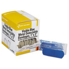 First Aid Only Adhesive Blue Metal Detectable Bandages, 1 x 3, Plastic with Foil, 100/Box, 12 Boxes/Carton