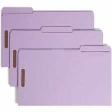 Smead Colored Top-Tab Fastener File Folders, 8 1/2" x 14", Legal Size, Lavender, Box Of 50 Folders