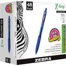 Zebra Pen Z-Grip Retractable Ballpoint Pens, Pack Of 48, Medium Point, 1.0 mm, Blue Barrel, Blue Ink