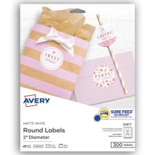 Avery Printable Labels With Sure Feed, 22877, Round, 2" Diameter, Matte White, 300 Customizable Labels