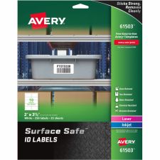 Avery Surface Safe ID Labels - Removable Adhesive - 2"x 3 1/2" - Rectangle - Laser, Inkjet - White - 61503