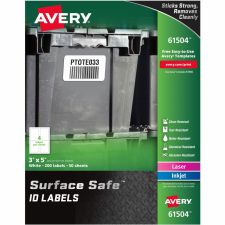 Avery Surface Safe ID Labels - Removable Adhesive - 3"x 5" - Rectangle - Laser, Inkjet - White - Polyester - 4 / Sheet - 50 Total Sheets - 200 / Pack