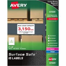 Avery Surface Safe ID Labels - Removable Adhesive - 4"x 6" - Rectangle - Laser, Inkjet - White - Polyester - 2 / Sheet - 50 Total Sheets - 100 / Pack