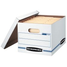 Bankers Box Stor/File Standard-Duty Storage Boxes With Lift-Off Lids, Letter/Legal Size, 10" x 12" x 15", 60% Recycled, White/Blue, Case Of 20