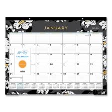 Blue Sky Baccara Dark Desk Pad, Floral Artwork, 22 x 17, White/Black/Gold Sheets, Black Binding, 12-Month (Jan to Dec): 2026