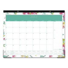 Blue Sky Day Designer Peyton Academic Desk Pad, Floral Artwork, 22 x 17, Black Binding, Clear Corners, 12-Month (July-June): 2025-2026