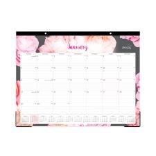 Blue Sky Joselyn Desk Pad, Rose Artwork, 22 x 17, White/Pink/Peach Sheets, Black Binding, Clear Corners, 12-Month (Jan to Dec): 2026