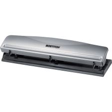 Bostitch 12-Sheet 3-Hole Punch, 2-1/2"H x 10-5/8"W x 1-3/4"D, Silver/Black