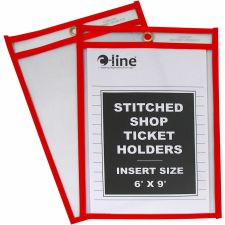 C-Line Hanging Strap Shop Ticket Holder - Support 6" x 9" Media - Red, Clear - 25 / Box