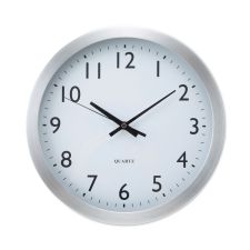 Universal Brushed Aluminum Wall Clock, 12" Overall Diameter, Silver Case, 1 AA (sold separately)