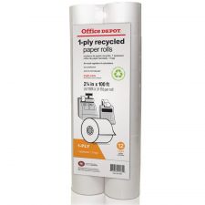 1-Ply Paper Rolls, 2-1/4" x 100', 70% Recycled, White, Pack Of 12