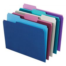 2-Tone File Folders, 1/3 Cut, Letter Size, Assorted Jewel Tone Colors, Box Of 100