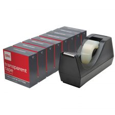 Desktop Tape Dispenser With 8 Transparent Tape Refill Rolls, Black