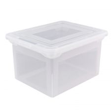File Tote With Snap Lid And Built In Handles, Letter/Legal Size, 18" x 14 1/4" x 10-7/8", Clear