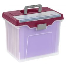 Mobile File Box, Large, Letter Size, 11 5/8"H x 13 3/6"W x 10"D, Clear/Burgundy