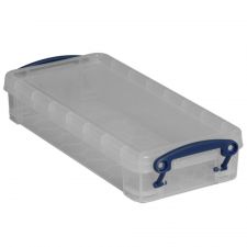 Really Useful Box Plastic Storage Container With Built-In Handles And Snap Lid, 0.55 Liter, 8 1/2" x 4" x 1 3/4", Clear