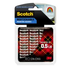 Scotch Restickable Removable Adhesive Tabs, 1/2" x 1/2", Clear, Pack Of 72